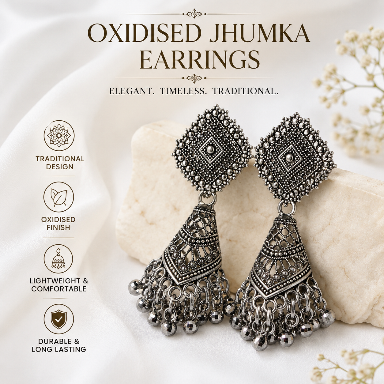 Vintage Oxidised Silver Jhumka Earrings for Women | Traditional Ethnic Boho Statement Danglers