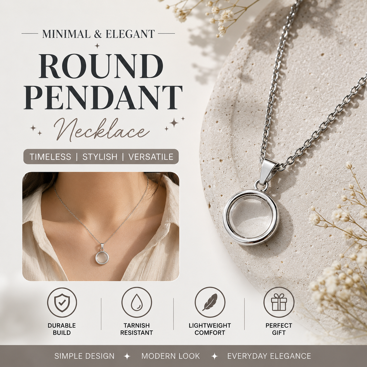 Elegant Silver Round Pendant Necklace for Women – Minimalist Circle Charm Chain | Everyday Fashion Jewelry