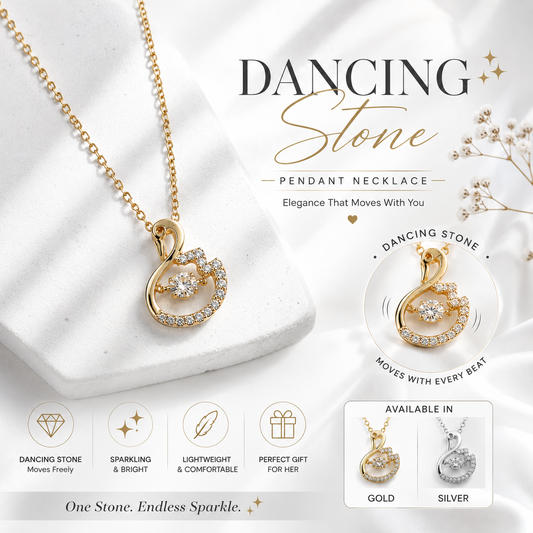 Dancing Stone Swan Pendant Necklace – Sparkling Crystal Necklace for Women