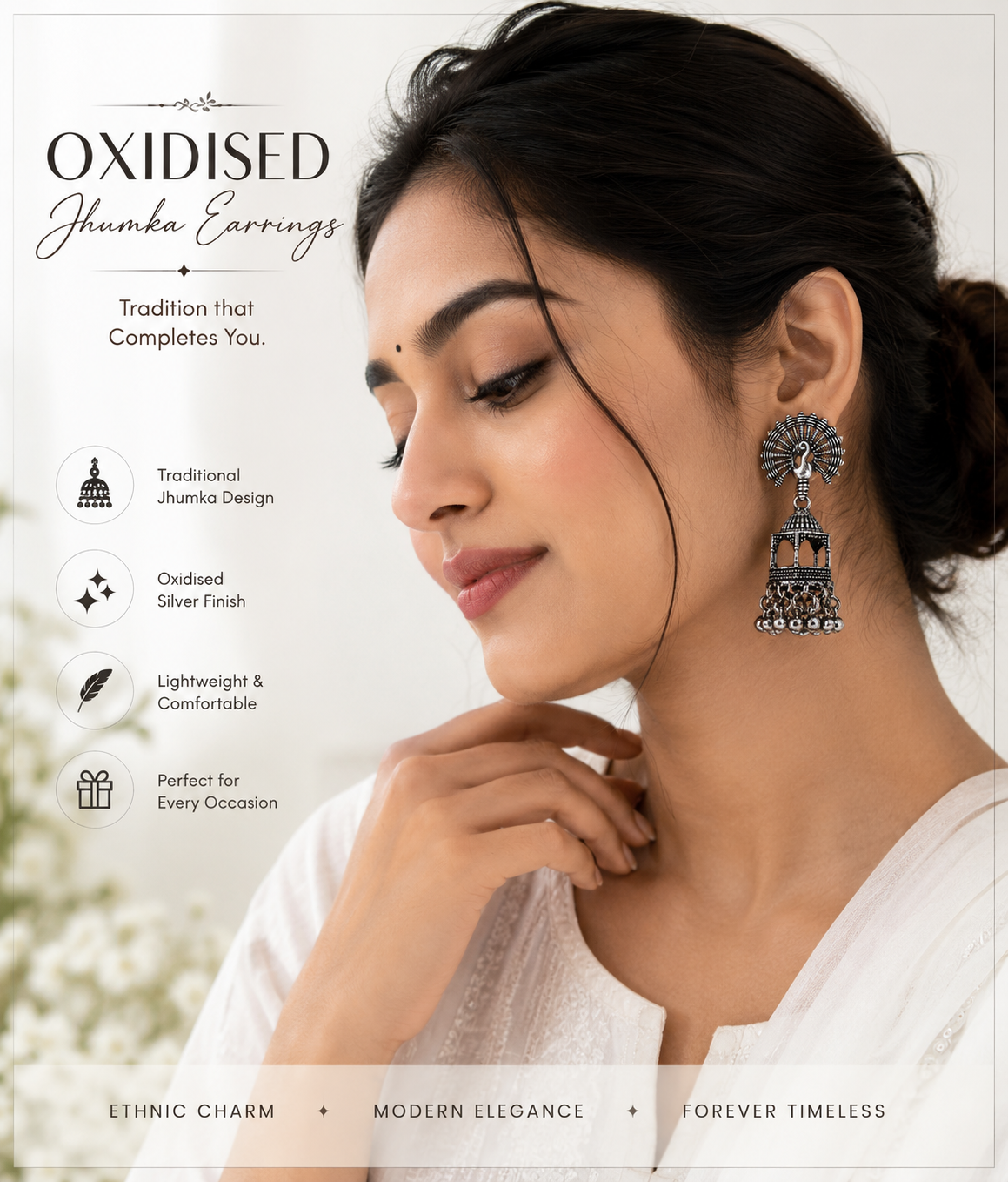 Vintage Oxidised Silver Peacock Jhumka Earrings – Traditional Ethnic Drop Earrings with Ghungroo Beads
