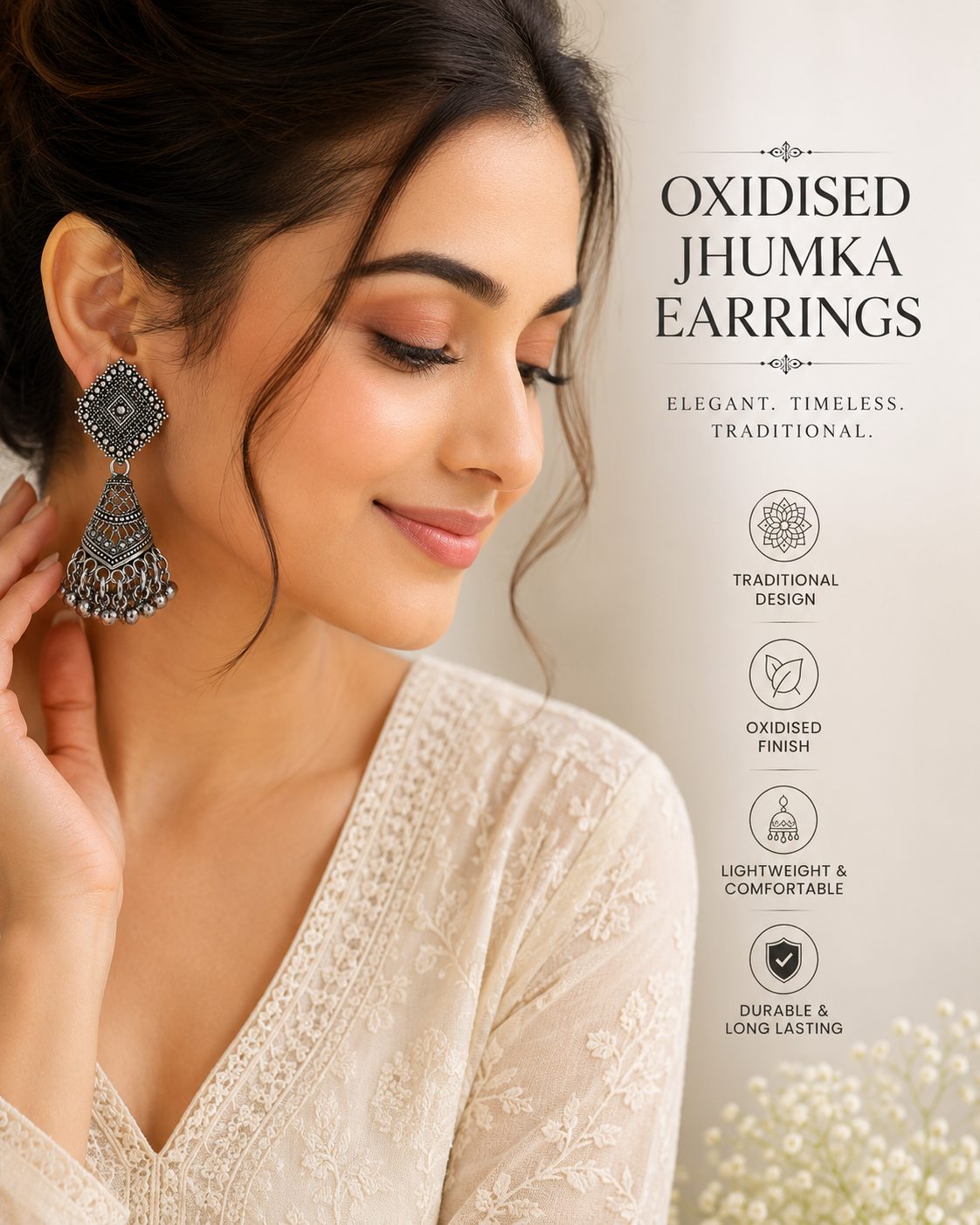Vintage Oxidised Silver Jhumka Earrings for Women | Traditional Ethnic Boho Statement Danglers