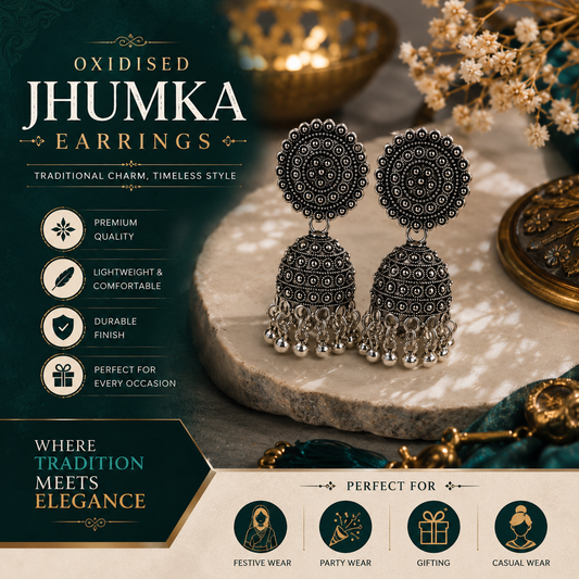 Vintage Oxidised Silver Jhumka Earrings for Women | Traditional Ethnic Statement Drop Earrings