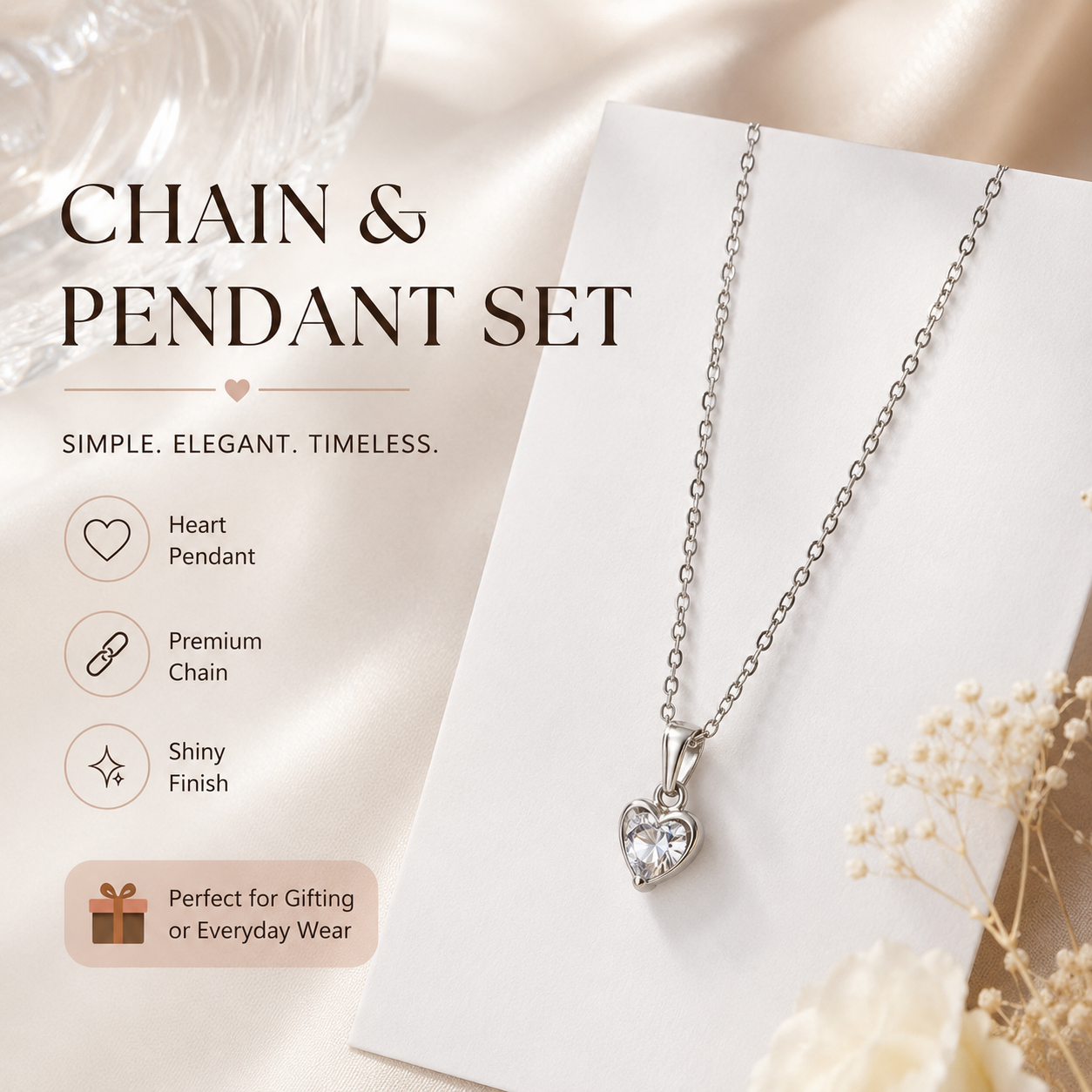 Women Heart Shape Crystal Pendant Chain Necklace | Elegant Fashion Jewellery for Girls & Women | Daily Wear & Gift Collection