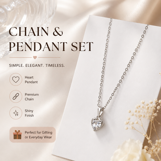 Women Heart Shape Crystal Pendant Chain Necklace | Elegant Fashion Jewellery for Girls & Women | Daily Wear & Gift Collection