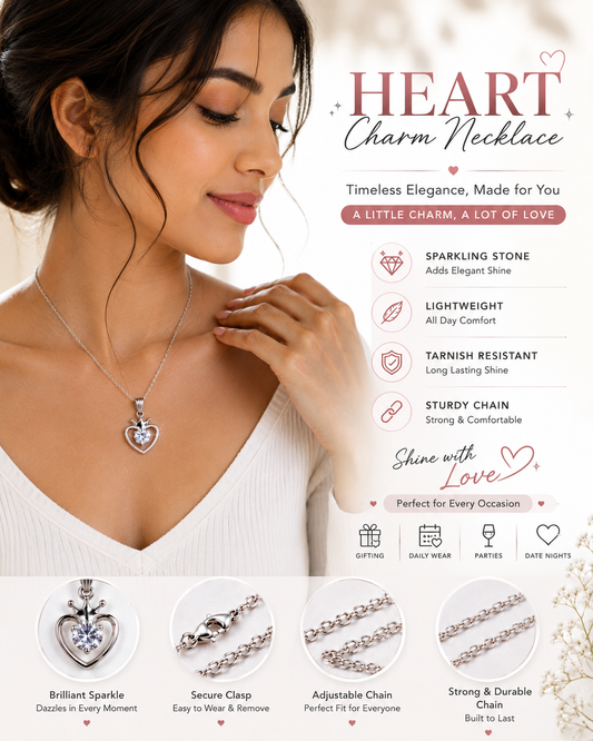 Crowned Heart Crystal Pendant Necklace – Elegant Silver-Tone Charm for Women
