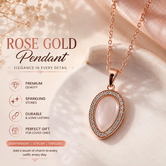 Elegant Rose Gold Teardrop Crystal Pendant Necklace for Women | Premium Fashion Jewelry Gift