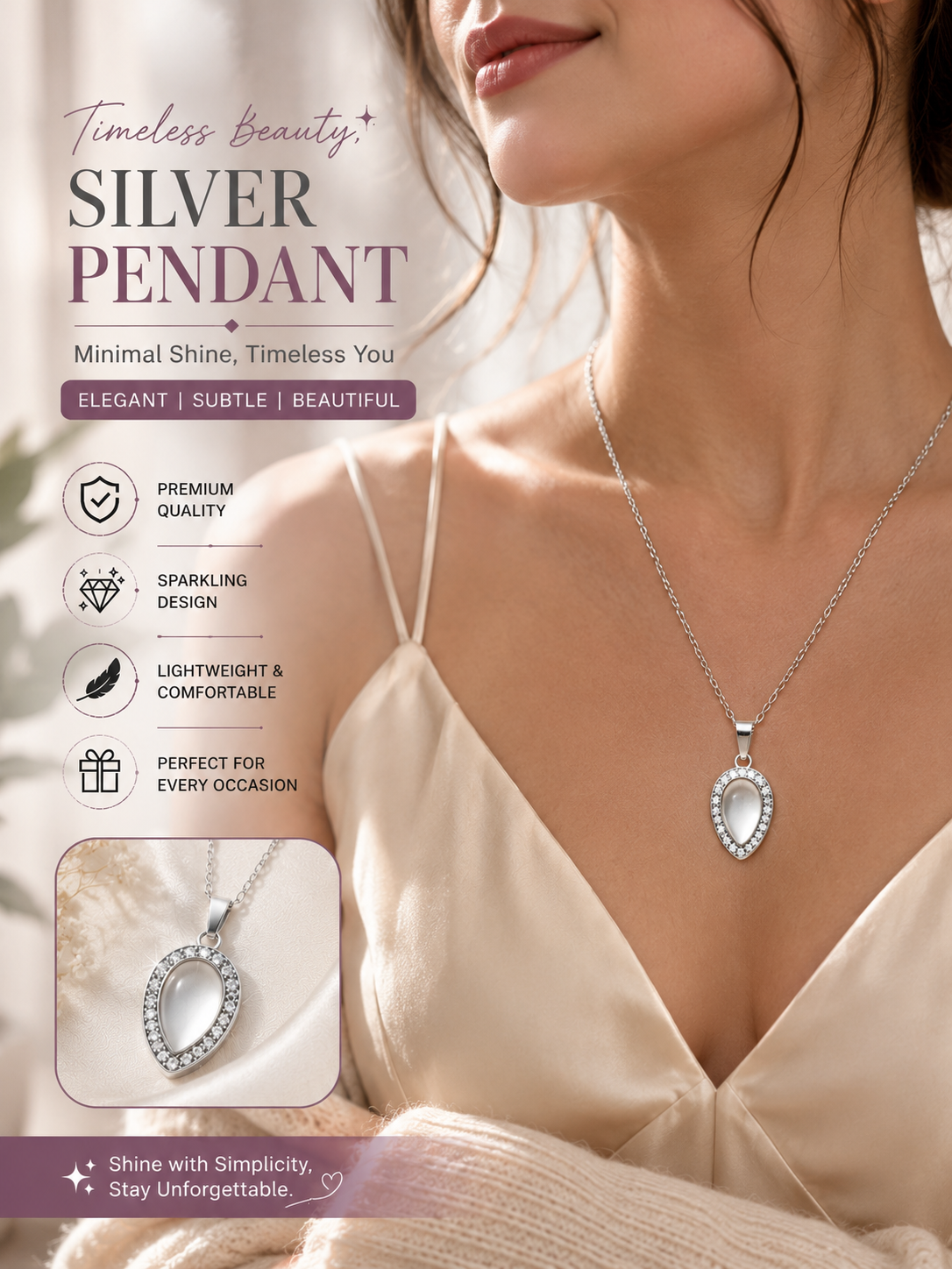 Elegant Silver Teardrop Crystal Pendant Necklace for Women | Minimalist Fashion Jewelry