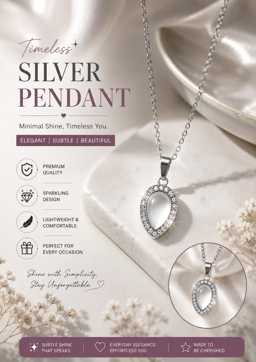 Elegant Silver Teardrop Crystal Pendant Necklace for Women | Minimalist Fashion Jewelry