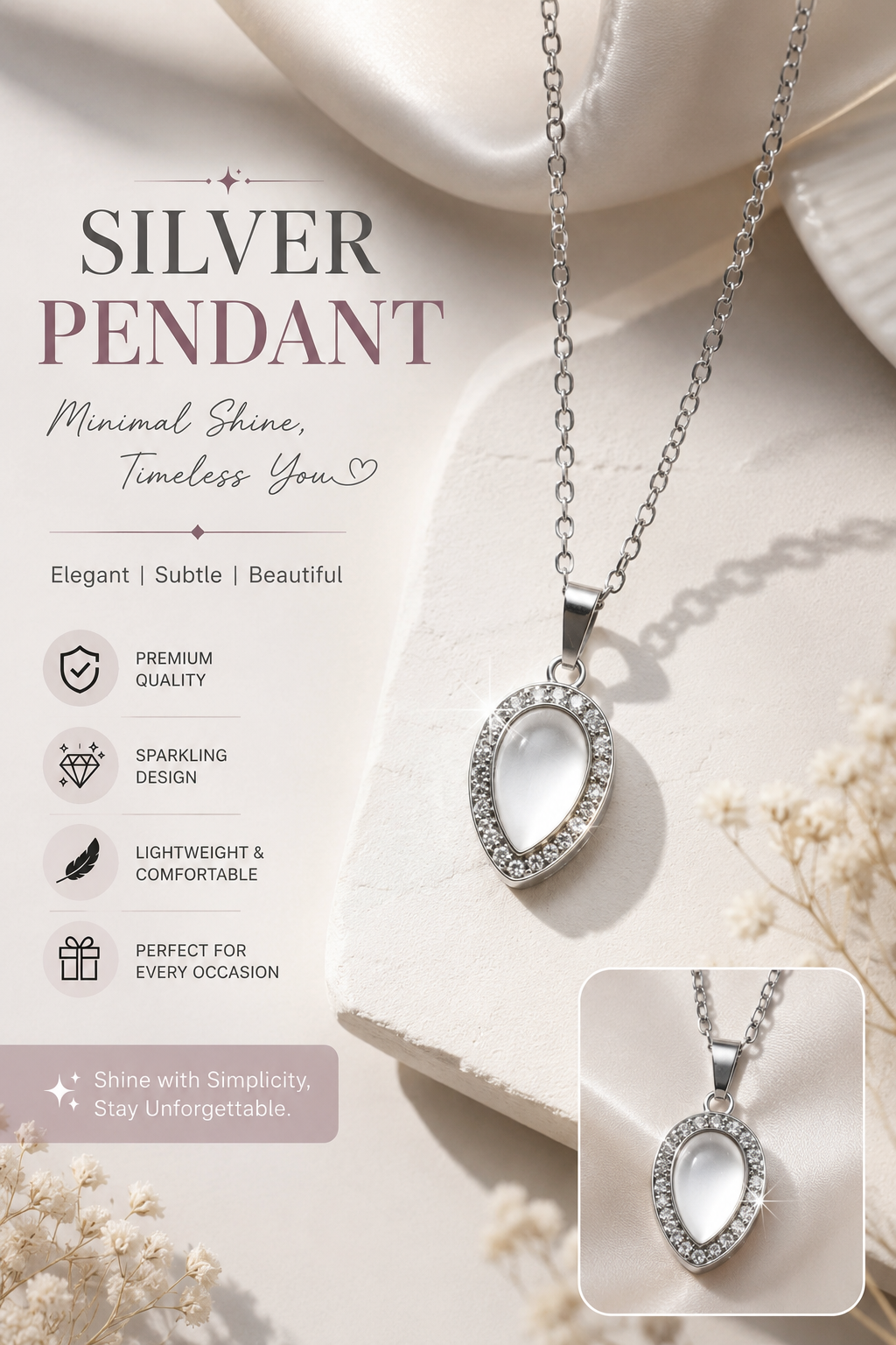 Elegant Silver Teardrop Crystal Pendant Necklace for Women | Minimalist Fashion Jewelry