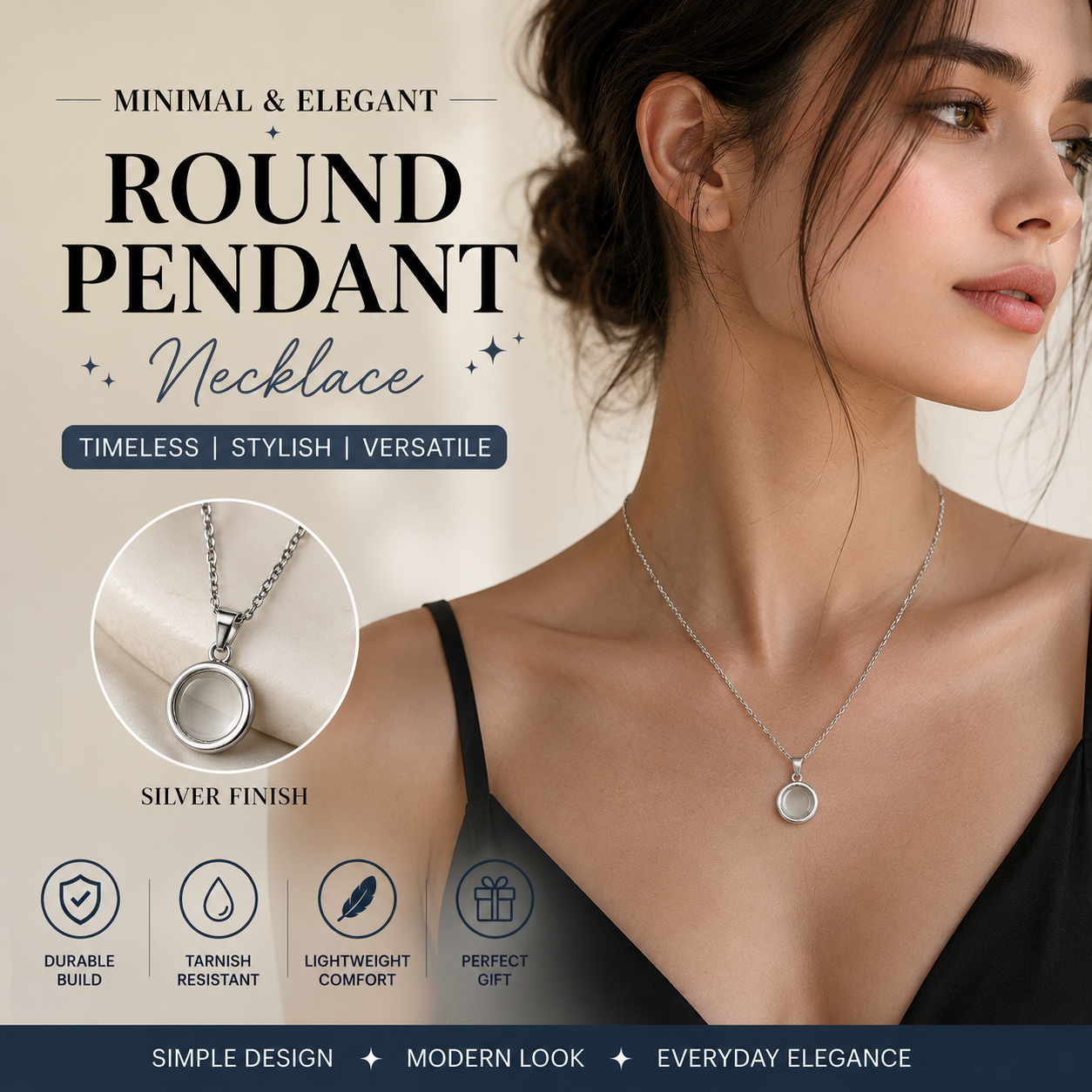 Elegant Silver Round Pendant Necklace for Women – Minimalist Circle Charm Chain | Everyday Fashion Jewelry