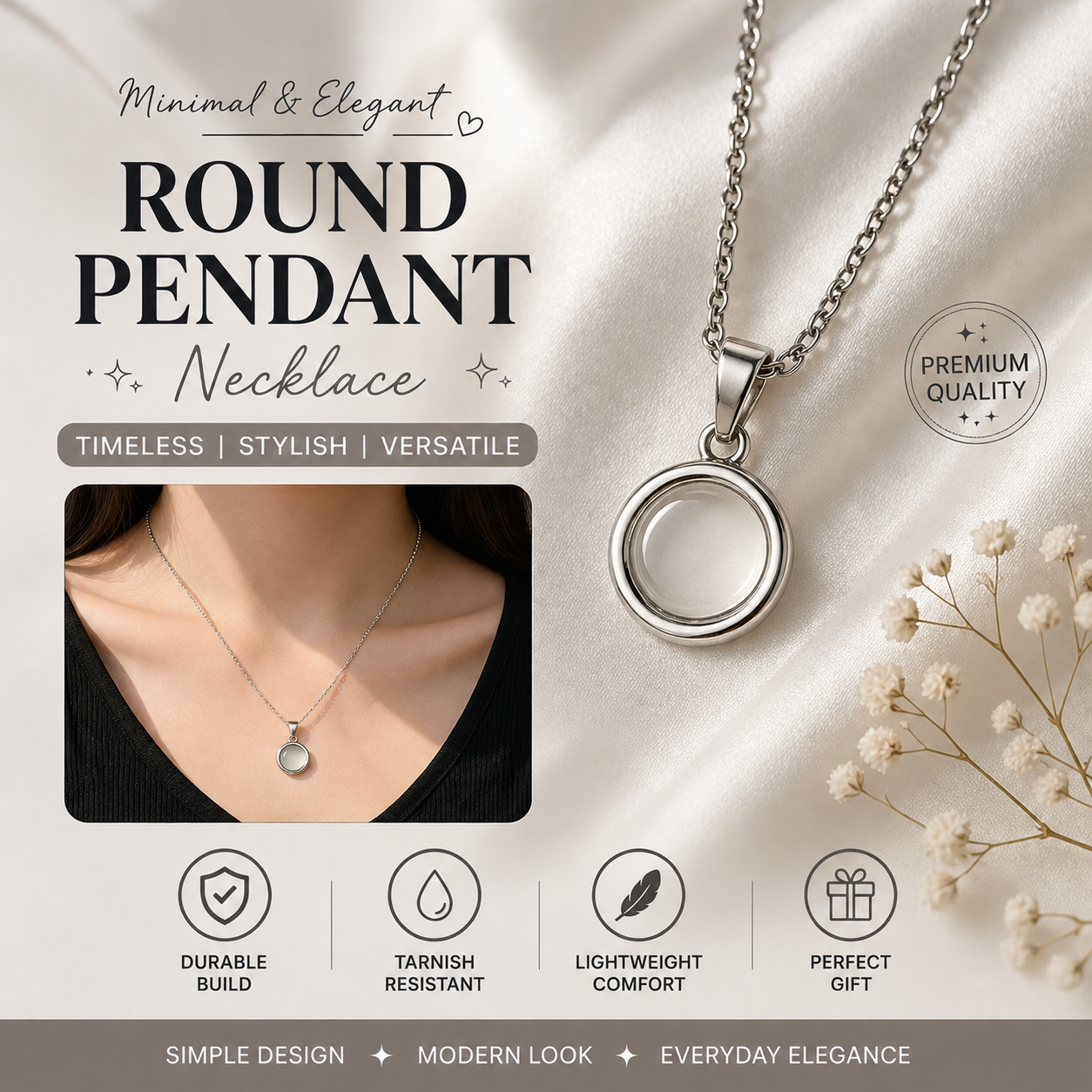 Elegant Silver Round Pendant Necklace for Women – Minimalist Circle Charm Chain | Everyday Fashion Jewelry