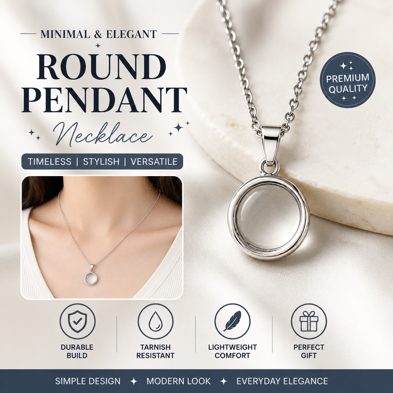 Elegant Silver Round Pendant Necklace for Women – Minimalist Circle Charm Chain | Everyday Fashion Jewelry
