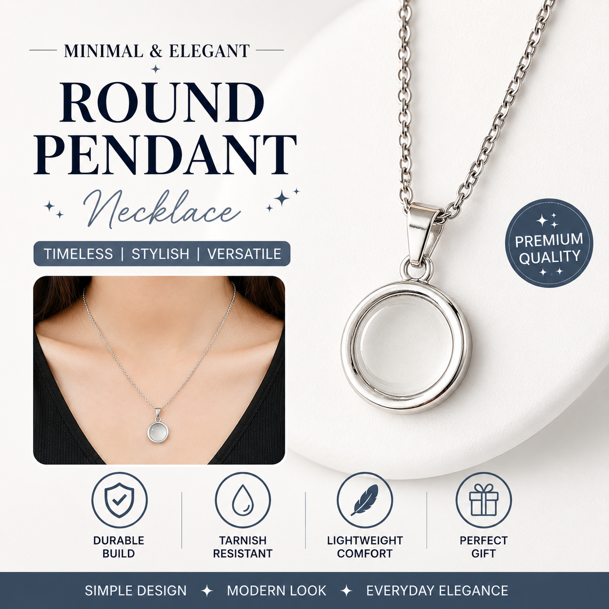 Elegant Silver Round Pendant Necklace for Women – Minimalist Circle Charm Chain | Everyday Fashion Jewelry