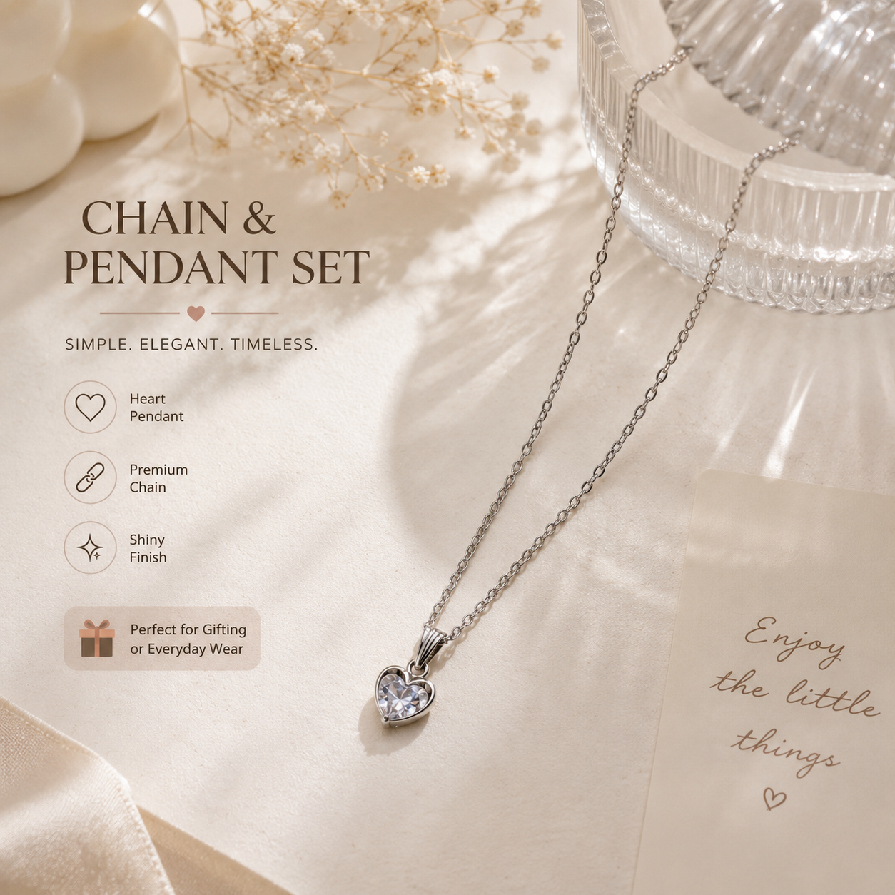 Women Heart Shape Crystal Pendant Chain Necklace | Elegant Fashion Jewellery for Girls & Women | Daily Wear & Gift Collection