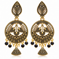 Antique gold black bead jhumka earrings JH-102 on white background
