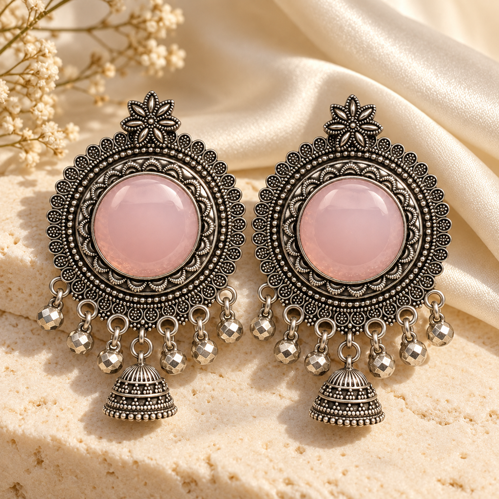 Pink floral jhumka earrings lifestyle