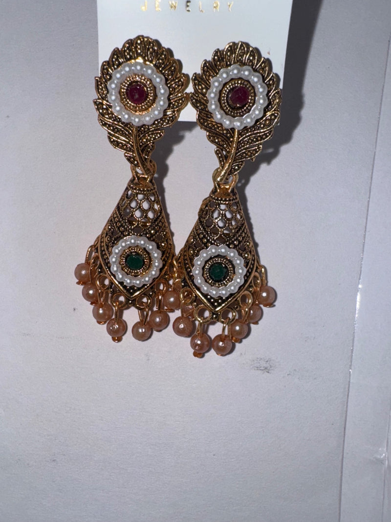 Ecloria Jewels Antique Gold Pearl & Stone Traditional Dangle Earrings for Women – JH-17