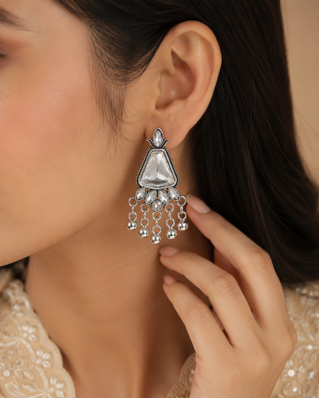 JH-58 earring styled on model