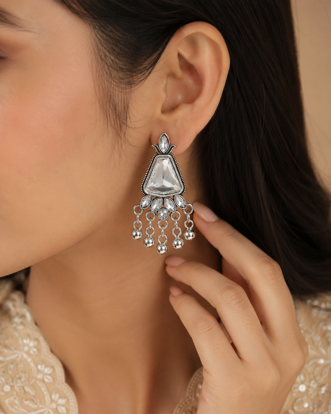JH-58 earring styled on model