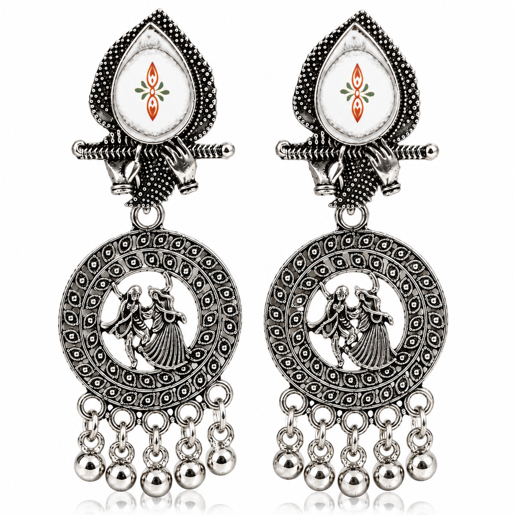 JH-59 oxidised silver earrings on white background