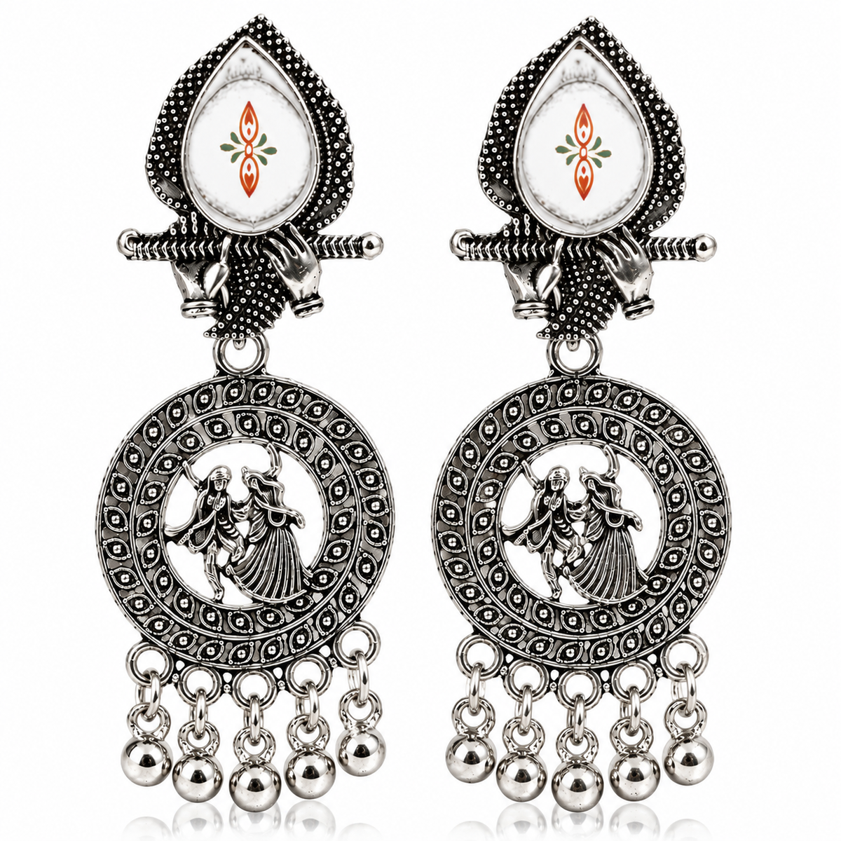 JH-59 oxidised silver earrings on white background