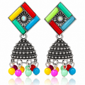 Multicolor oxidised jhumka earrings white background