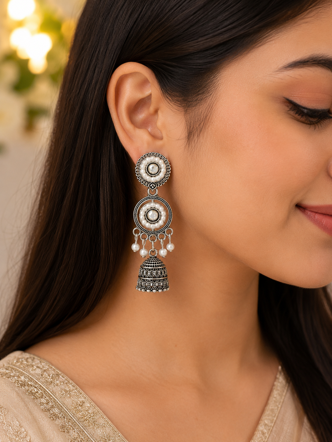 JH-67 jhumka earrings worn by model