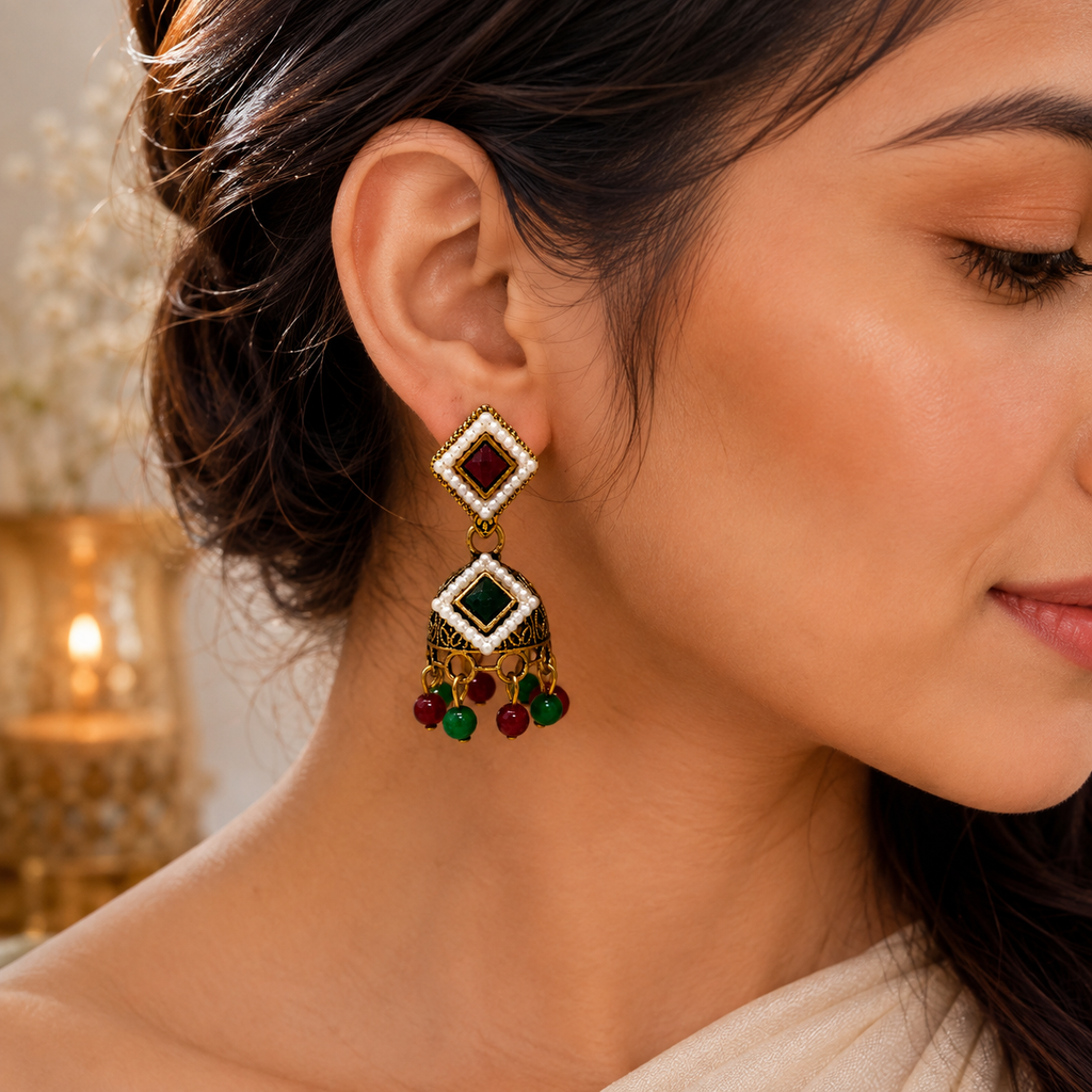 JH-68 traditional earrings worn by model