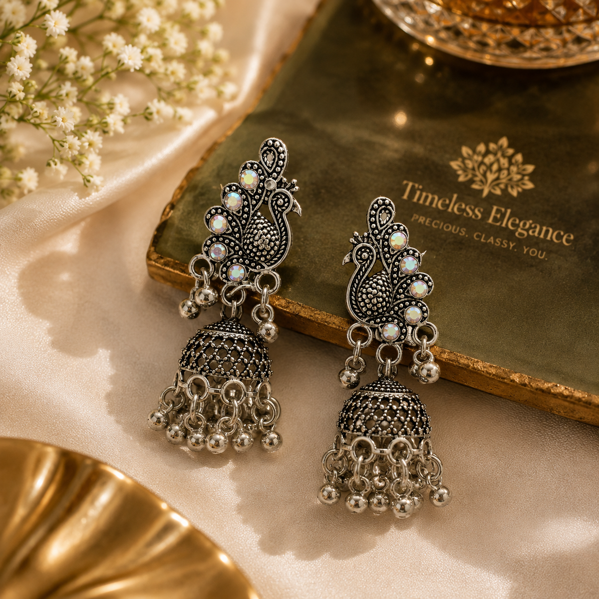 JH-73 peacock jhumka earrings premium lifestyle image