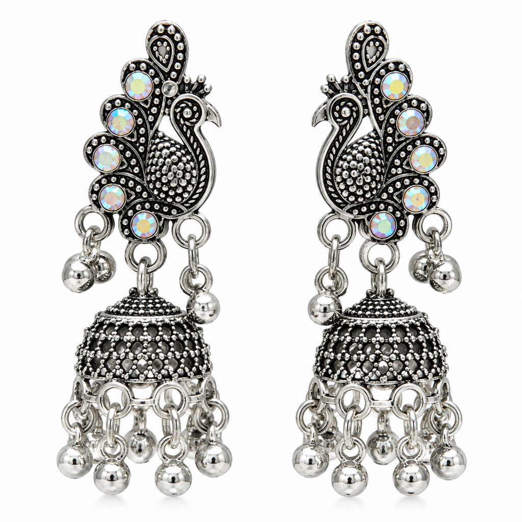 JH-73 peacock jhumka earrings pair on white background