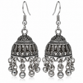 JH-79 oxidized silver jhumka earrings on white background