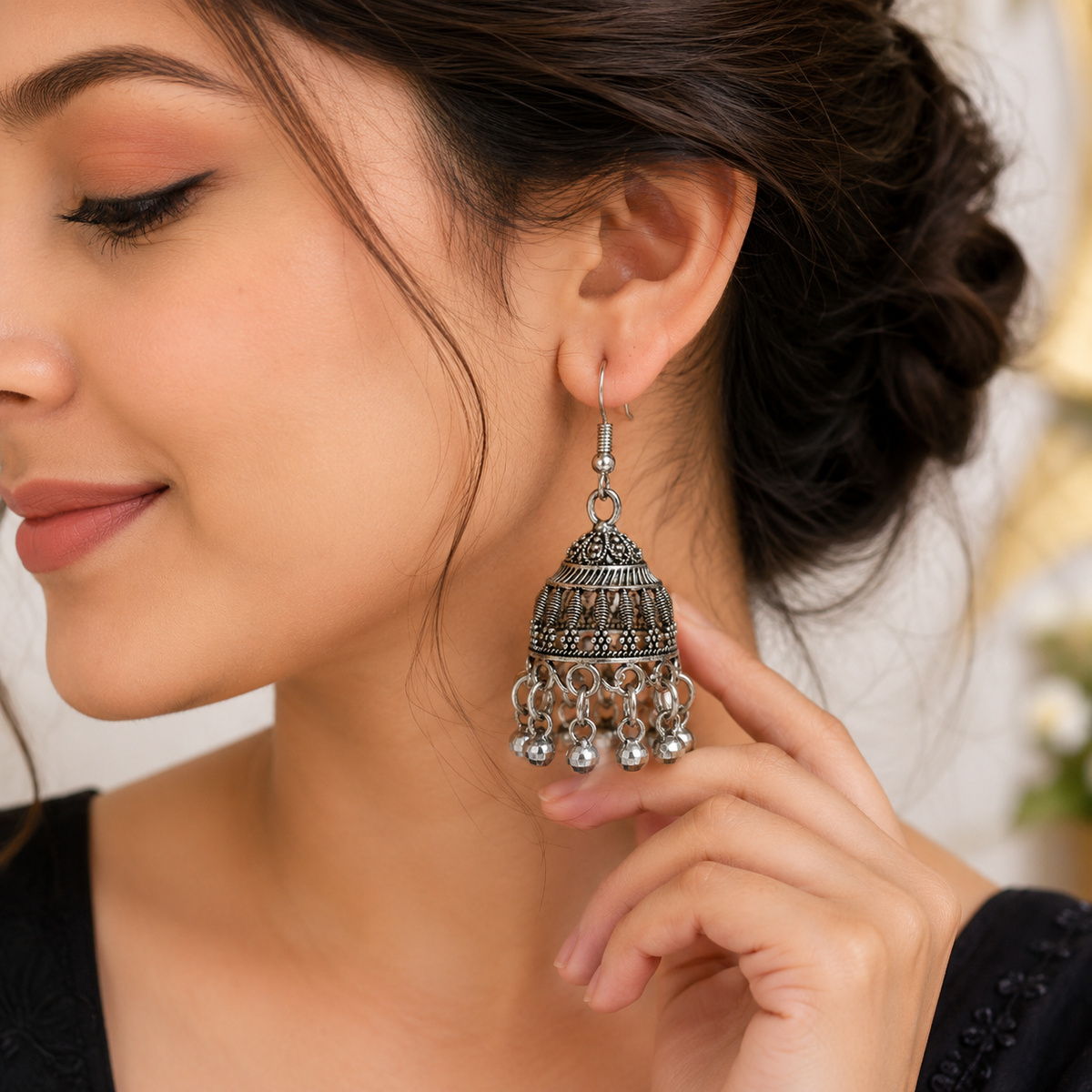 JH-79 earrings worn by model