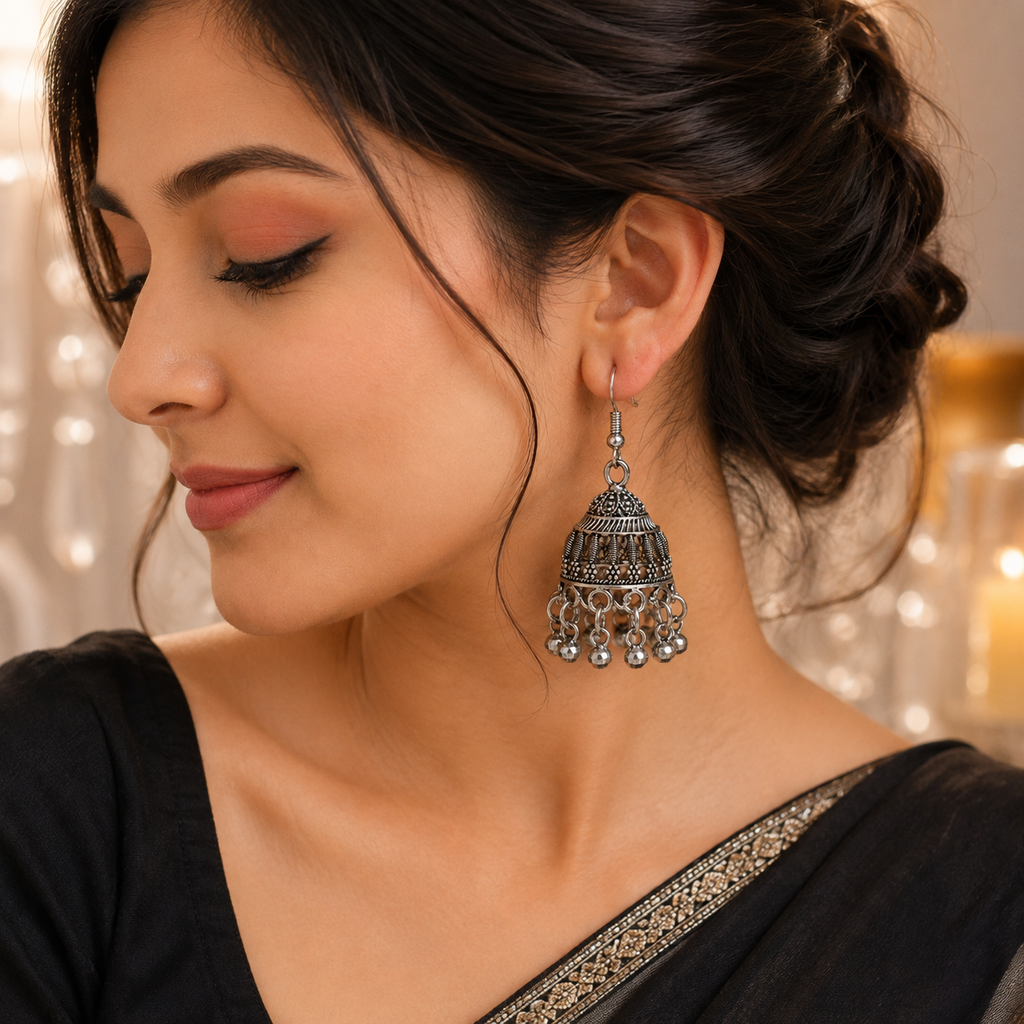 JH-79 earrings on model in ethnic outfit