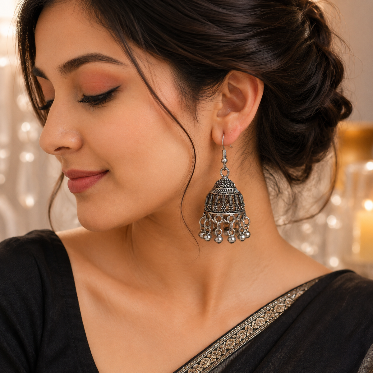 JH-79 earrings on model in ethnic outfit