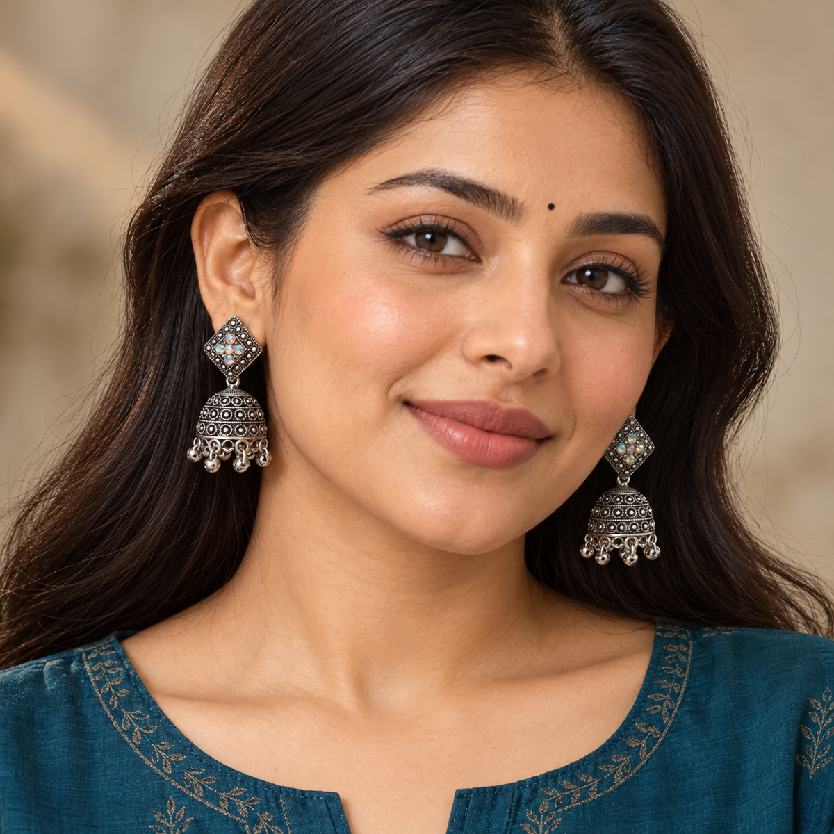 Jhumka earrings worn by model