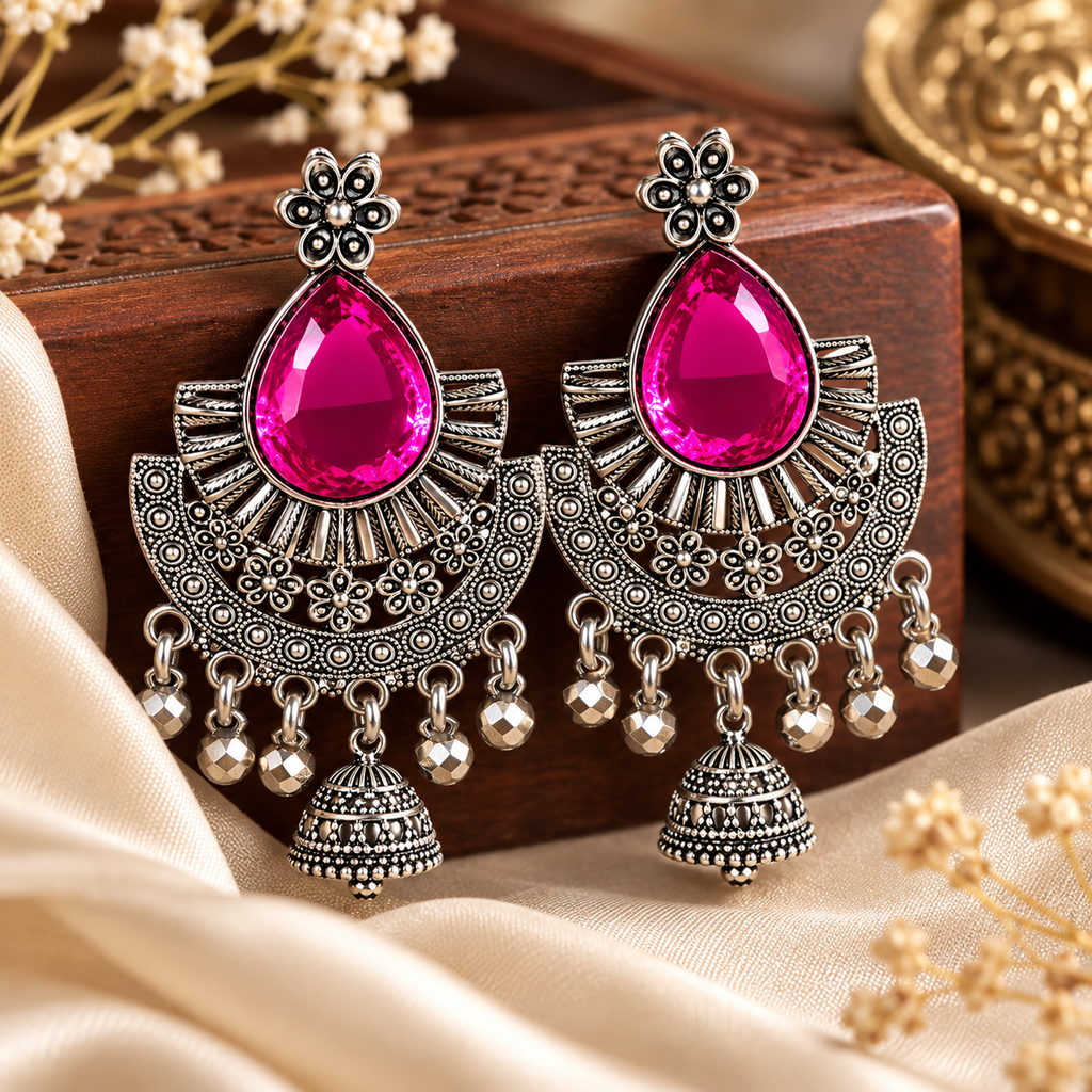 Pink jhumka earrings premium lifestyle image