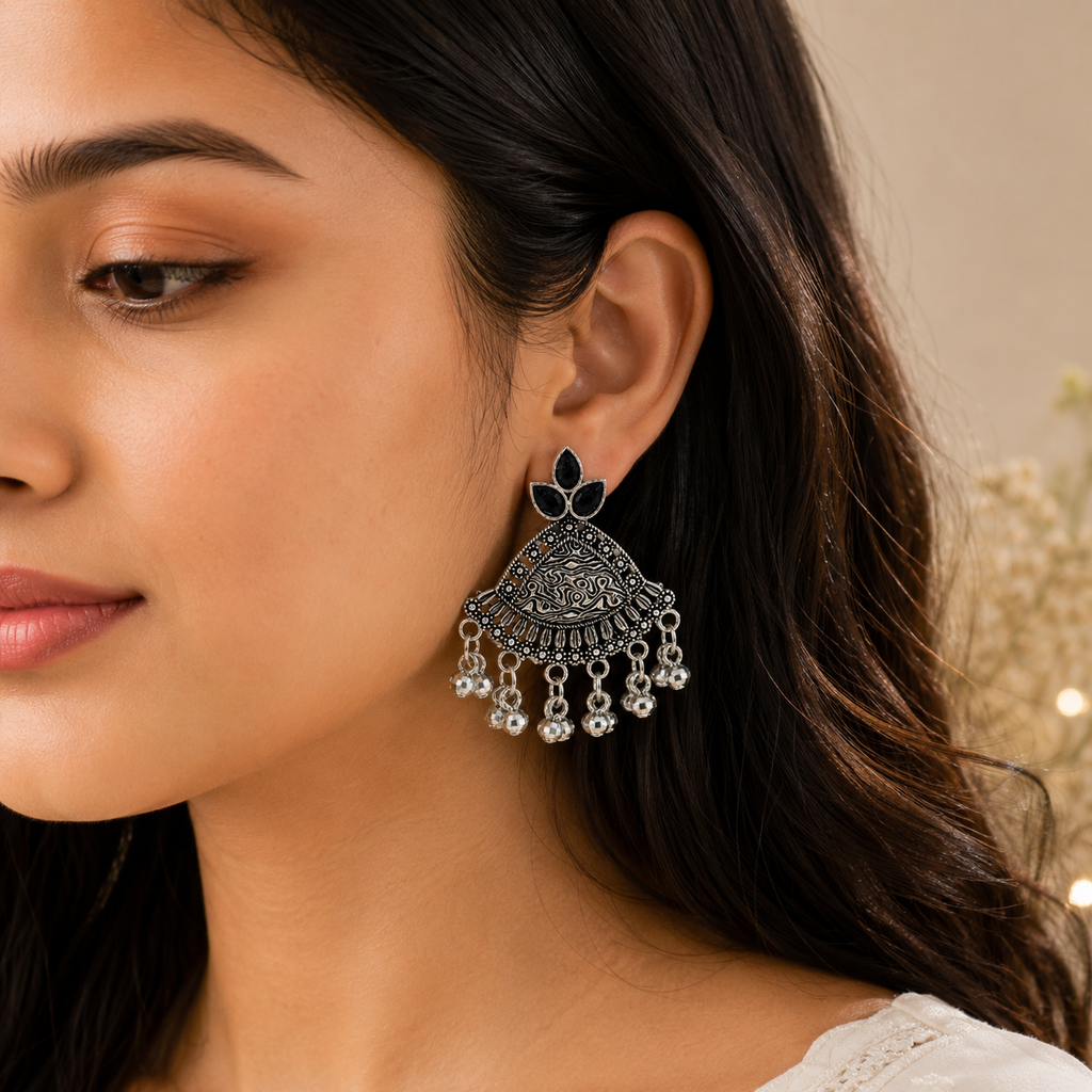 JH-64 earrings worn by model