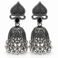 JH-65 oxidised silver jhumka earrings on white background