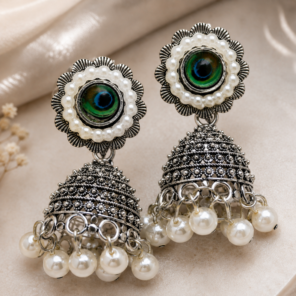 JH-69 peacock jhumka close up