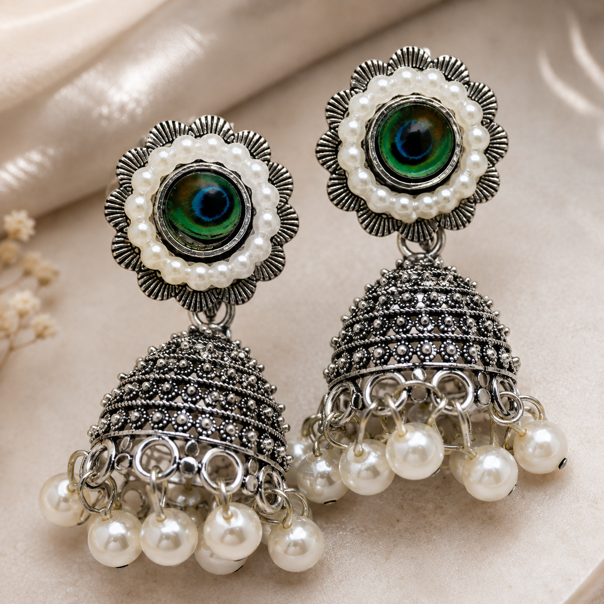 JH-69 peacock jhumka close up