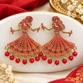 Red and gold dancing doll dandiya earrings
