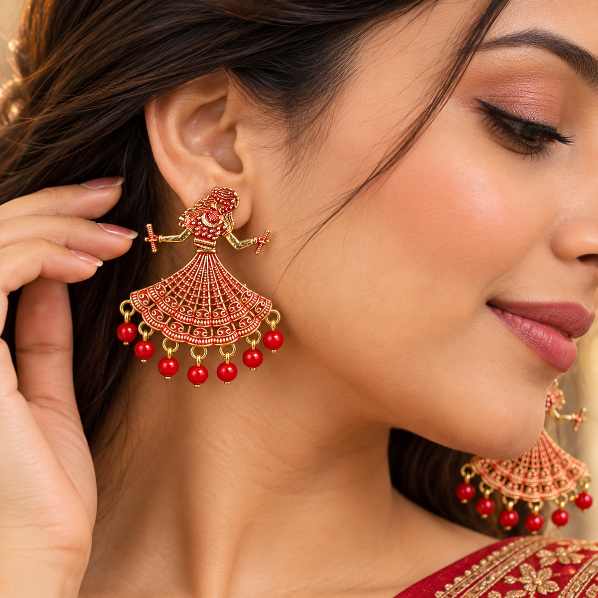 Earrings worn on a model